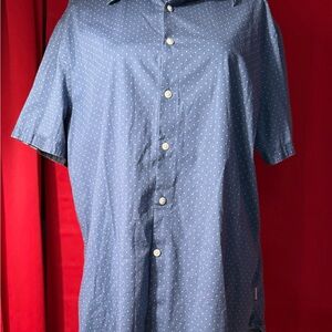 Perry Ellis Blue Button Down Shirt with Polka Dots